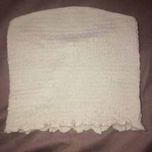 white lettuce edge tubetop/bandeau crop top